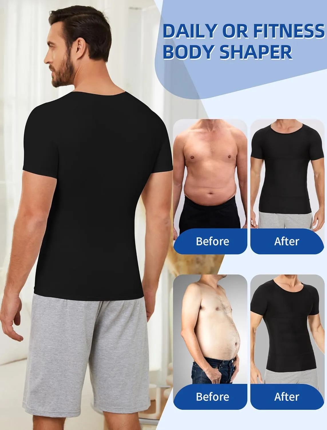 MISS MOLY Compression Shirts for Men Tummy Control Undershirt Gynomastica Slimming Short Sleeve Waist Trainer Shapewear