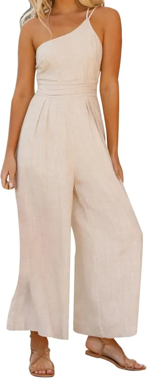 Miyaomn Summer Jumpsuits for Women Dressy One Shoulder Straps Slim Fit Ruched High Waist Wide Leg Pants Romper Casual Outfits