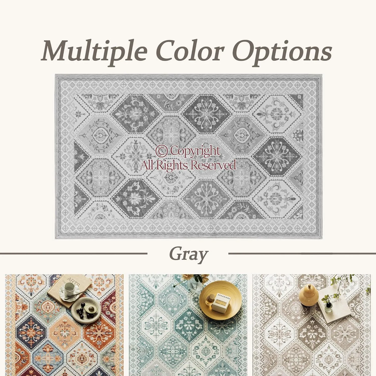Moroccan Trellis Runner Rug - 2x6 Hallway Runner Rugs with Non-Slip Backing Low-Pile Washable 2x6 Printed Rug Runners for Hallway Kitchen Farmhouse Bathroom Laundry Room- Gray/White