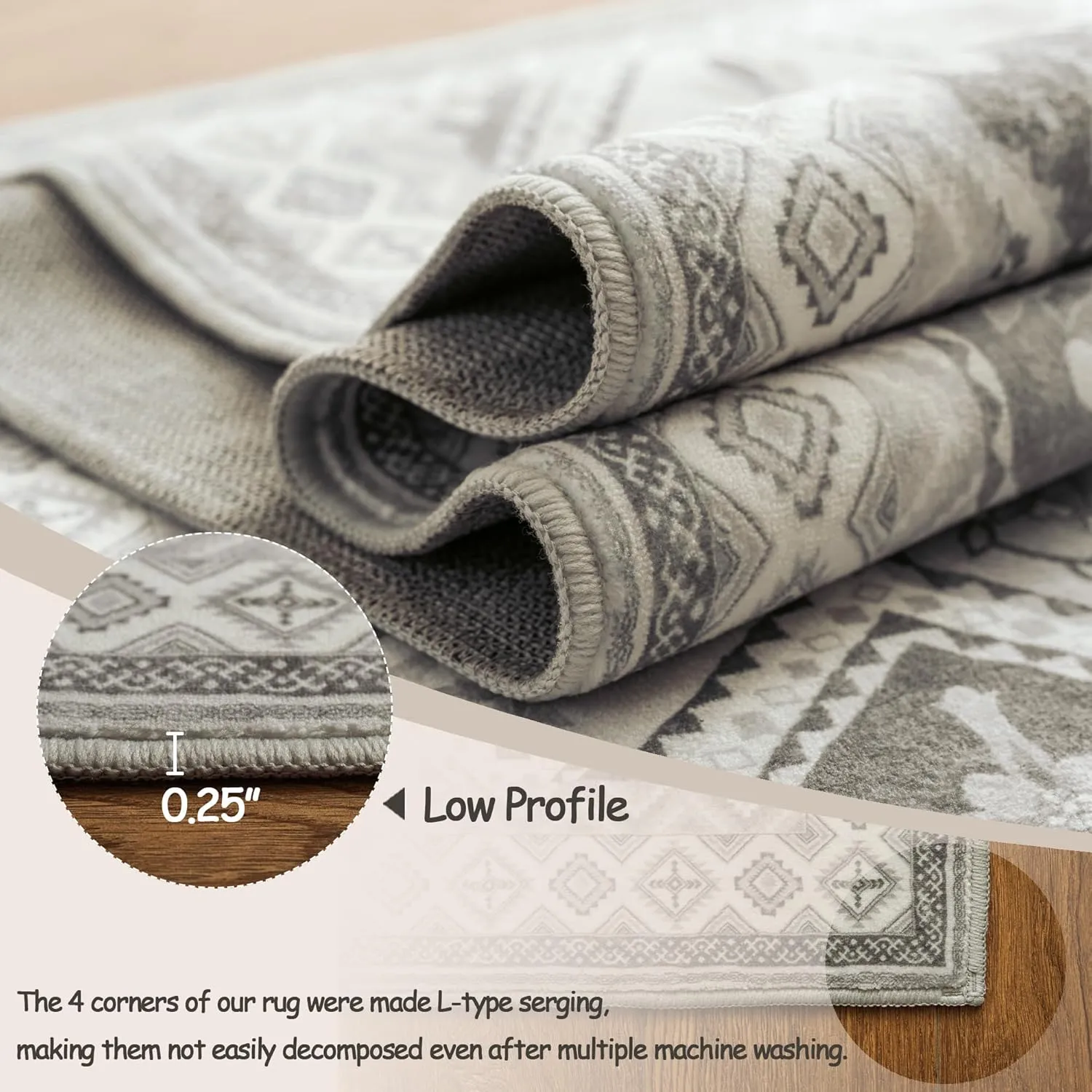 Moroccan Trellis Runner Rug - 2x6 Hallway Runner Rugs with Non-Slip Backing Low-Pile Washable 2x6 Printed Rug Runners for Hallway Kitchen Farmhouse Bathroom Laundry Room- Gray/White