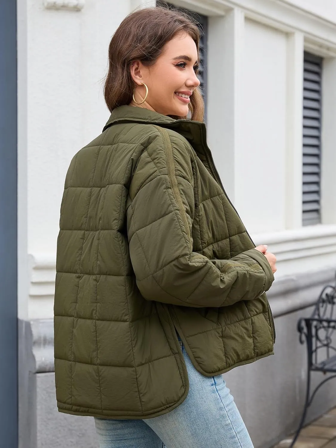 Muchpow Women's Lightweight Down Coat Long Sleeve Full Zipper Oversized Packable Short Puffer Jackets