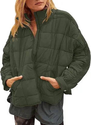 Muchpow Women's Lightweight Down Coat Long Sleeve Full Zipper Oversized Packable Short Puffer Jackets