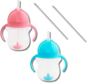 Munchkin Weighted Straw Sippy Cups for Toddlers 7oz, Leak Proof, Easy to Hold-Great toddler cups with straws, Supports Straw-use Education, Straw Cups (Pink/Blue)