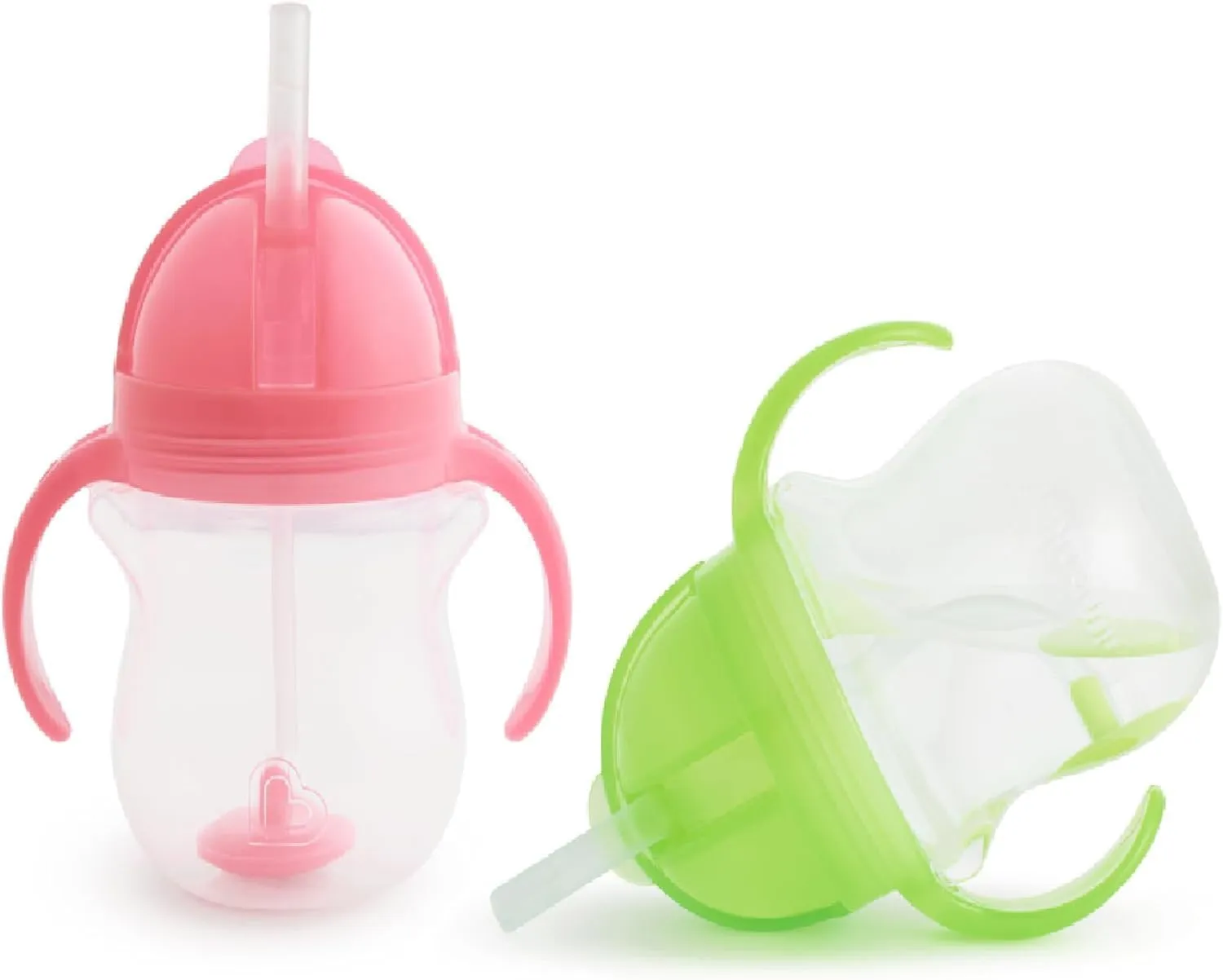 Munchkin Weighted Straw Sippy Cups for Toddlers 7oz, Leak Proof, Easy to Hold-Great toddler cups with straws, Supports Straw-use Education, Straw Cups (Pink/Green)