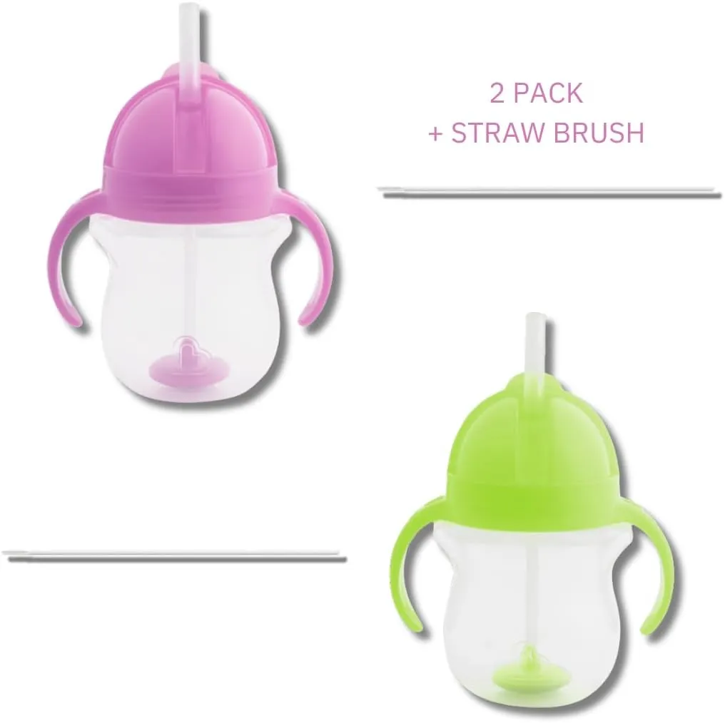 Munchkin Weighted Straw Sippy Cups for Toddlers 7oz, Leak Proof, Easy to Hold-Great toddler cups with straws, Supports Straw-use Education, Straw Cups (Purple/Green)