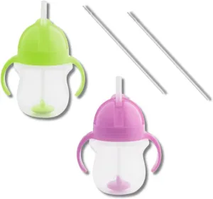 Munchkin Weighted Straw Sippy Cups for Toddlers 7oz, Leak Proof, Easy to Hold-Great toddler cups with straws, Supports Straw-use Education, Straw Cups (Purple/Green)