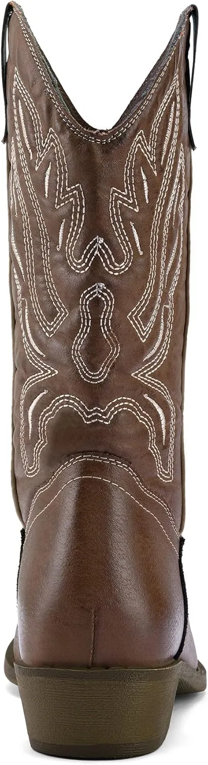 mysoft Women's Western Cowboy Boots Embroidered Mid-Calf Pointed Toe Cowgirl Boot