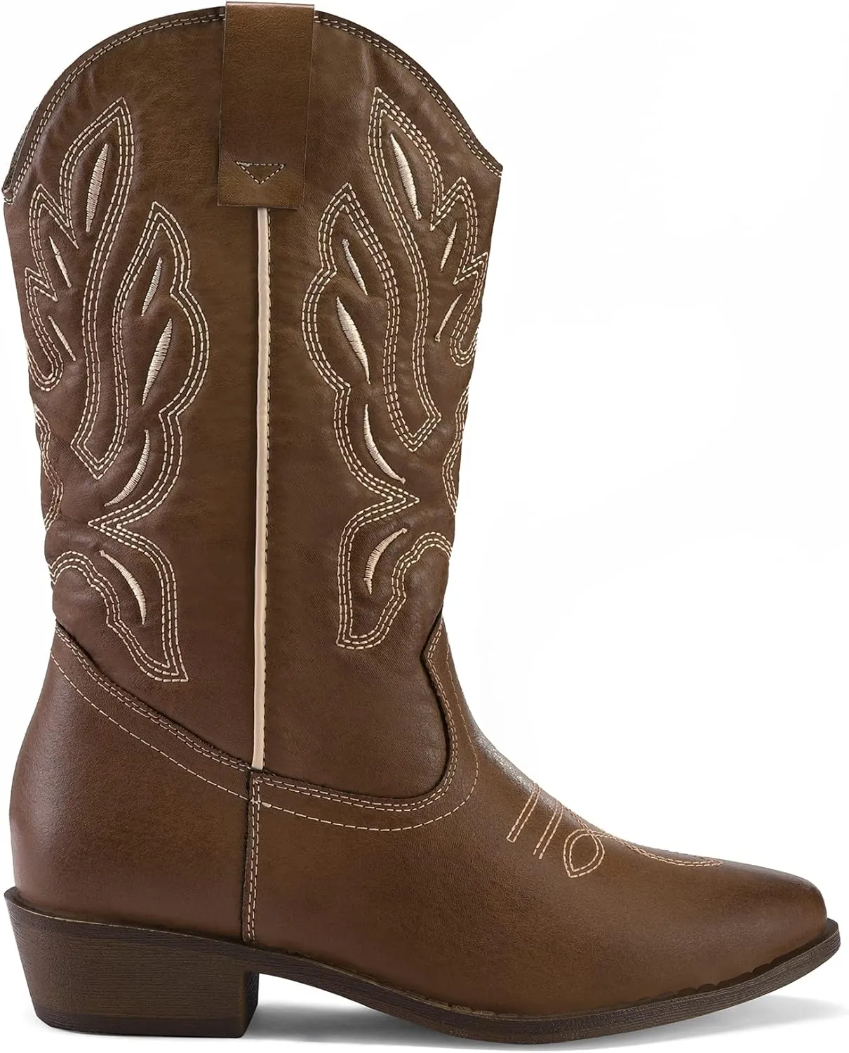 mysoft Women's Western Cowboy Boots Embroidered Mid-Calf Pointed Toe Cowgirl Boot