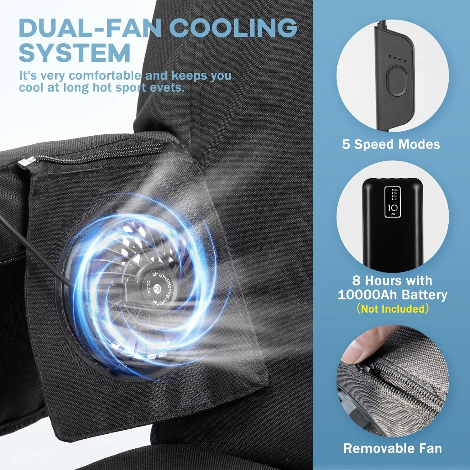 NAIZEA Stadium Seats w/Fans,Foldable Stadium Seats with Back Support, Cooling Seat for Bleachers, Cooling Seat Cushion，2 Fans & 5 Cooling Speed, Battery NOT Included