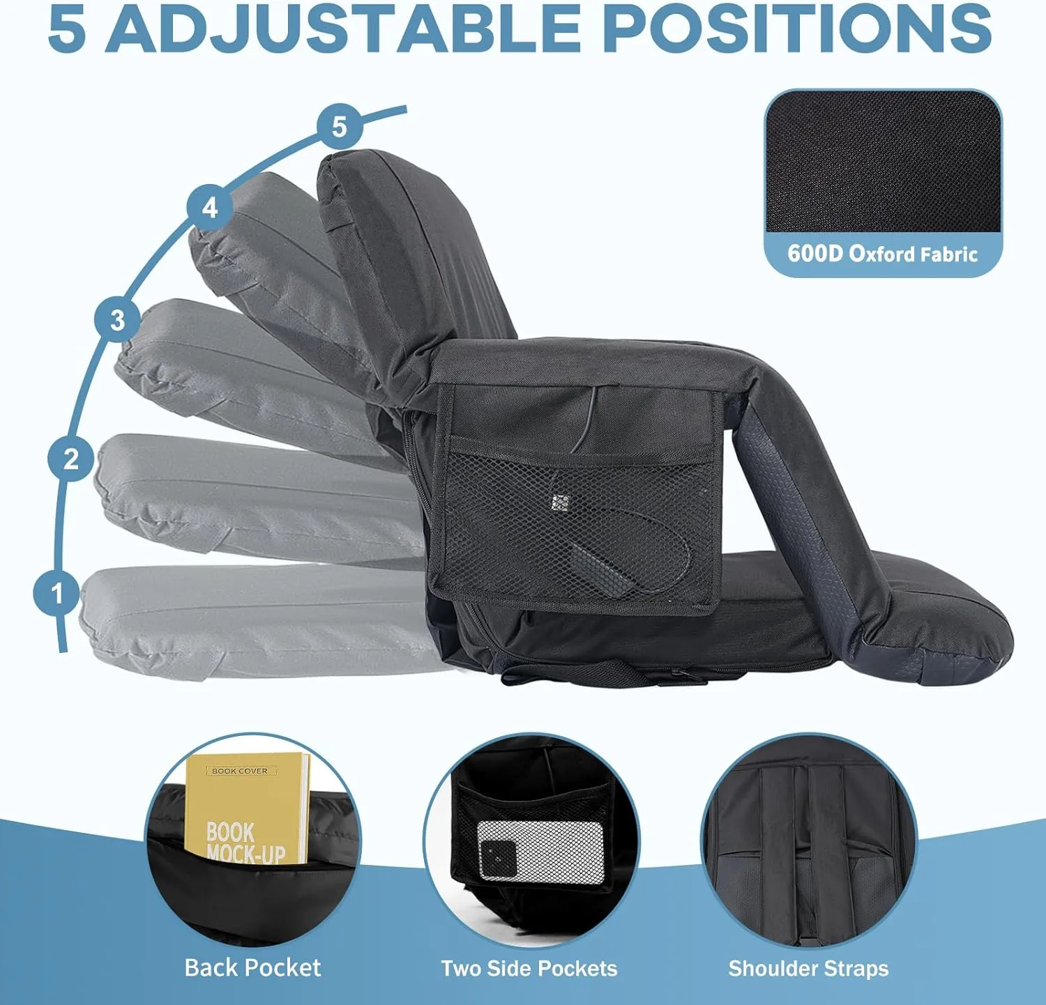 NAIZEA Stadium Seats w/Fans,Foldable Stadium Seats with Back Support, Cooling Seat for Bleachers, Cooling Seat Cushion，2 Fans & 5 Cooling Speed, Battery NOT Included