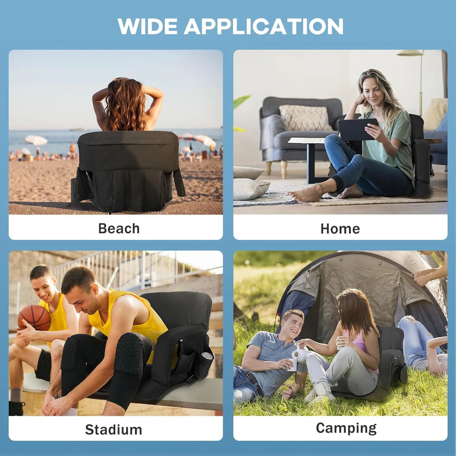 NAIZEA Stadium Seats w/Fans,Foldable Stadium Seats with Back Support, Cooling Seat for Bleachers, Cooling Seat Cushion，2 Fans & 5 Cooling Speed, Battery NOT Included