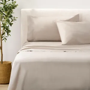 Nate Home by Nate Berkus 200TC 100% Cotton Percale 4-Piece Sheet Set | Crisp, Cool, and Breathable Bedding from mDesign - Queen Size - 1 Flat Sheet/1 Fitted Sheet/2 Pillowcases, Fossil (Beige)