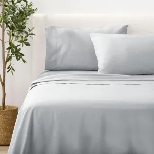 Nate Home by Nate Berkus 3-Piece Cotton Chambray Sheet Set | Crisp, Cool, Breathable Bedding from mDesign - Twin Size - 1 Flat Sheet/1 Fitted Sheet/1 Pillowcase, Quartz (Light Gray)