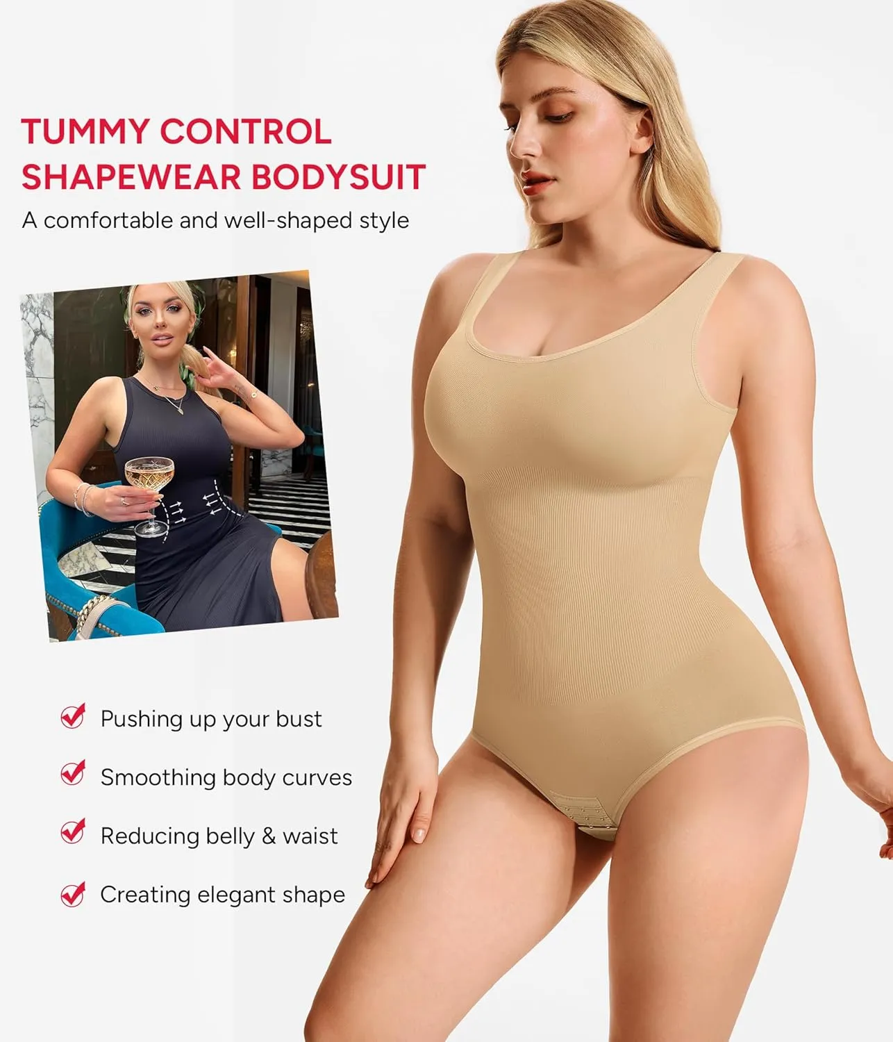 Nebility Bodysuit Shapewear for Women Tummy Control Body Shaper Faja Waist Trainer Seamless Body Suit Going Out Tops