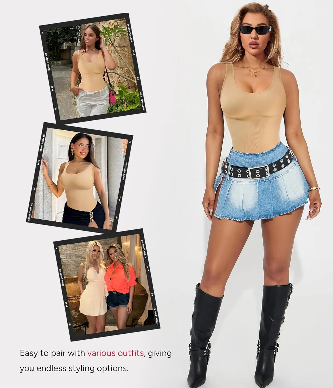 Nebility Bodysuit Shapewear for Women Tummy Control Body Shaper Faja Waist Trainer Seamless Body Suit Going Out Tops