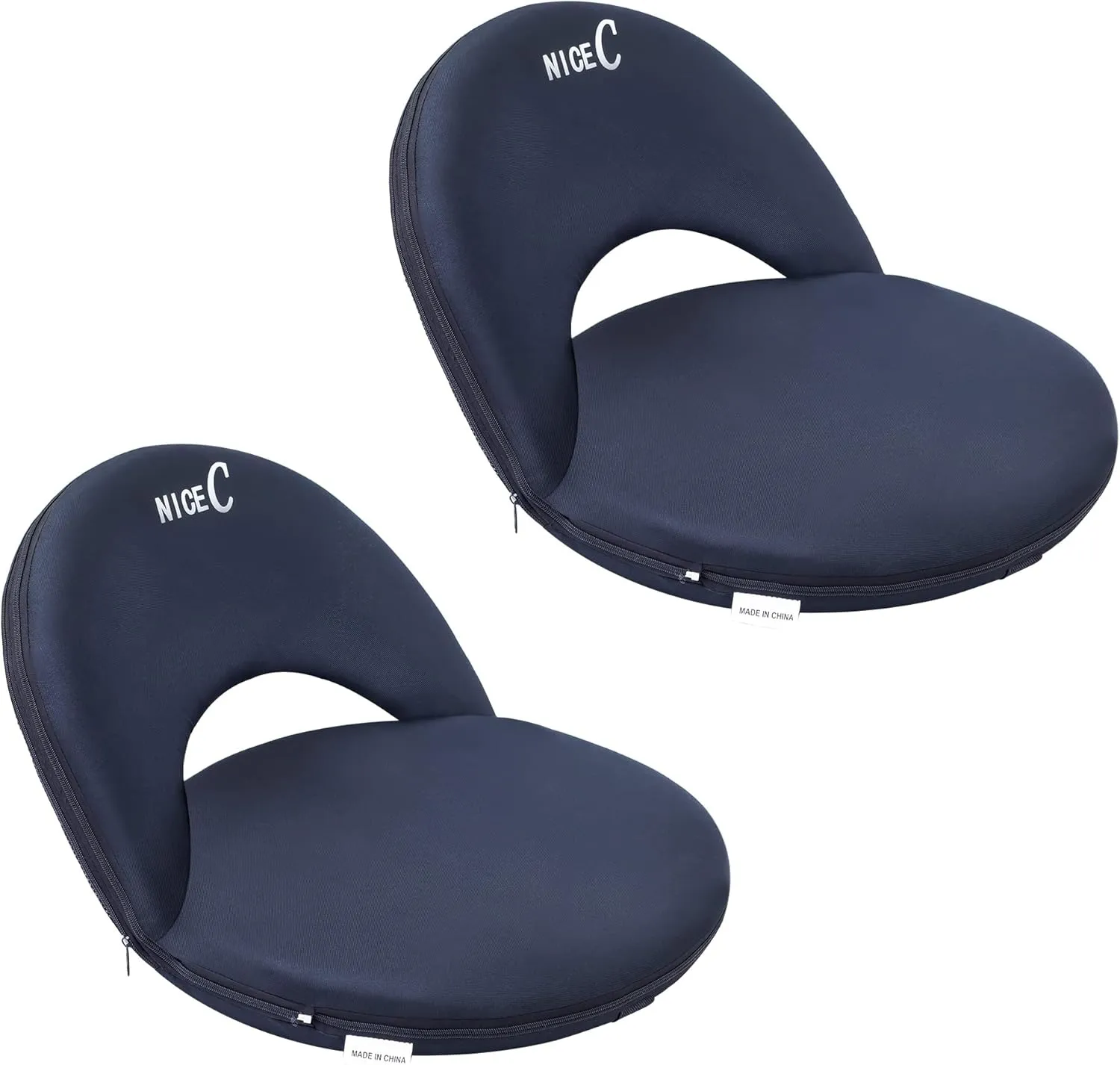 Nice C Stadium Seats, Floor Chairs, Bleacher Chairs, 10-Posisition Reclining Waterproof Cushion, Ultralight, Foldable, Extra Thick Padding, with Shoulder Strap & Net Pocket (Set of 2 Black)