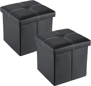 NIENIE Leather Folding Storage Ottoman Coffee Table Small Foot Stool for Living Room, Bedroom, 11.8"X11.8"X11.8", Black Pack of 2