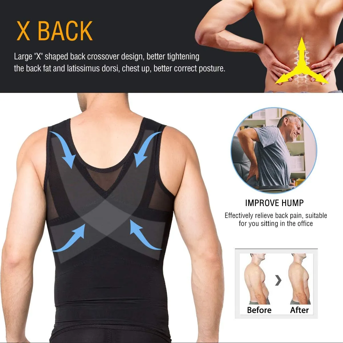 NonEcho Men Shapewear Compression Shirts Undershirts Slimming Body Shaper Waist Trainer Tank Top Vest with Zipper
