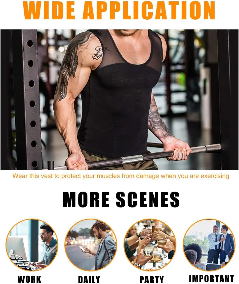 NonEcho Men Shapewear Compression Shirts Undershirts Slimming Body Shaper Waist Trainer Tank Top Vest with Zipper