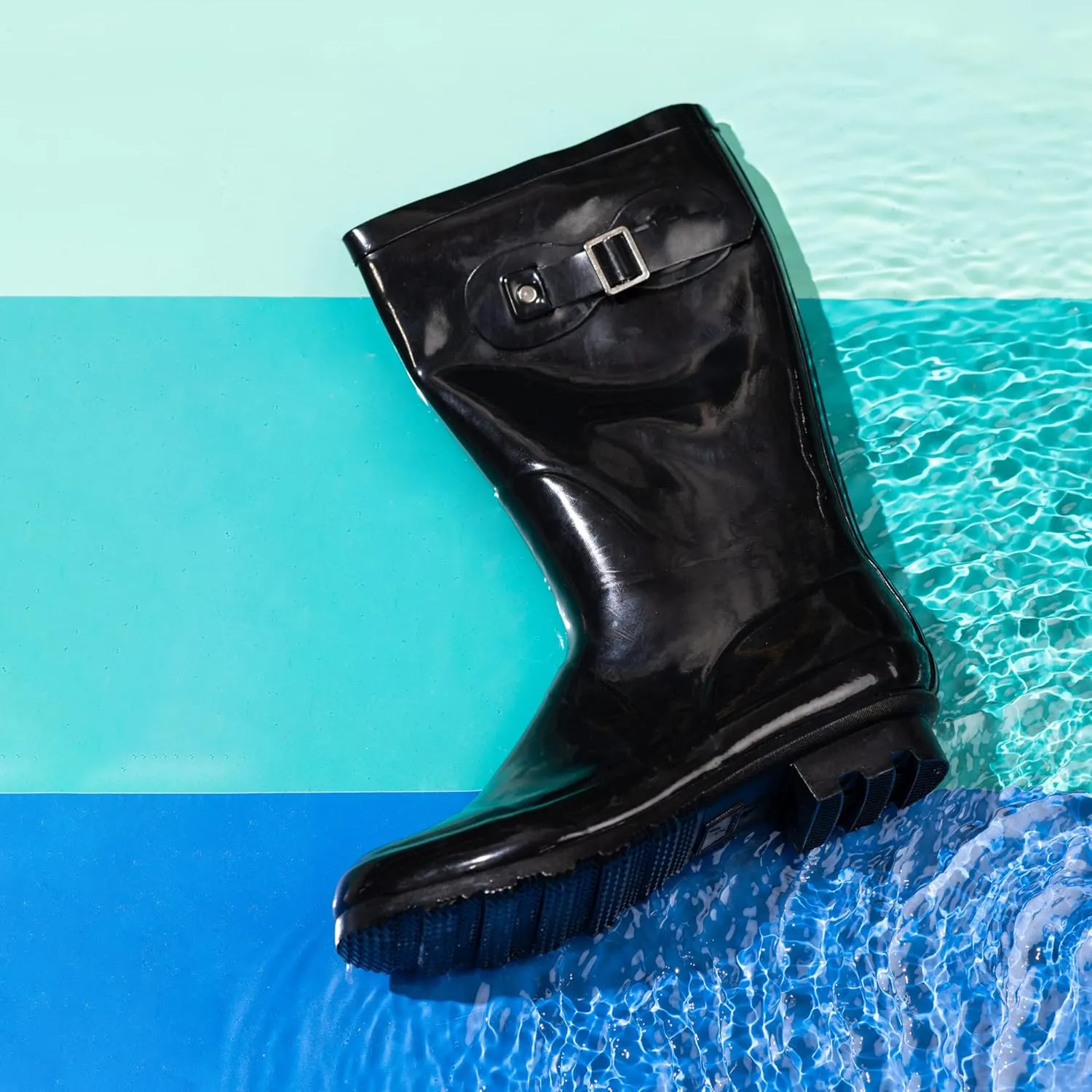 NORTY Women's Hurricane Rain Boots - Mid-Calf Length - Glossy Matte Waterproof Rubber Shoes