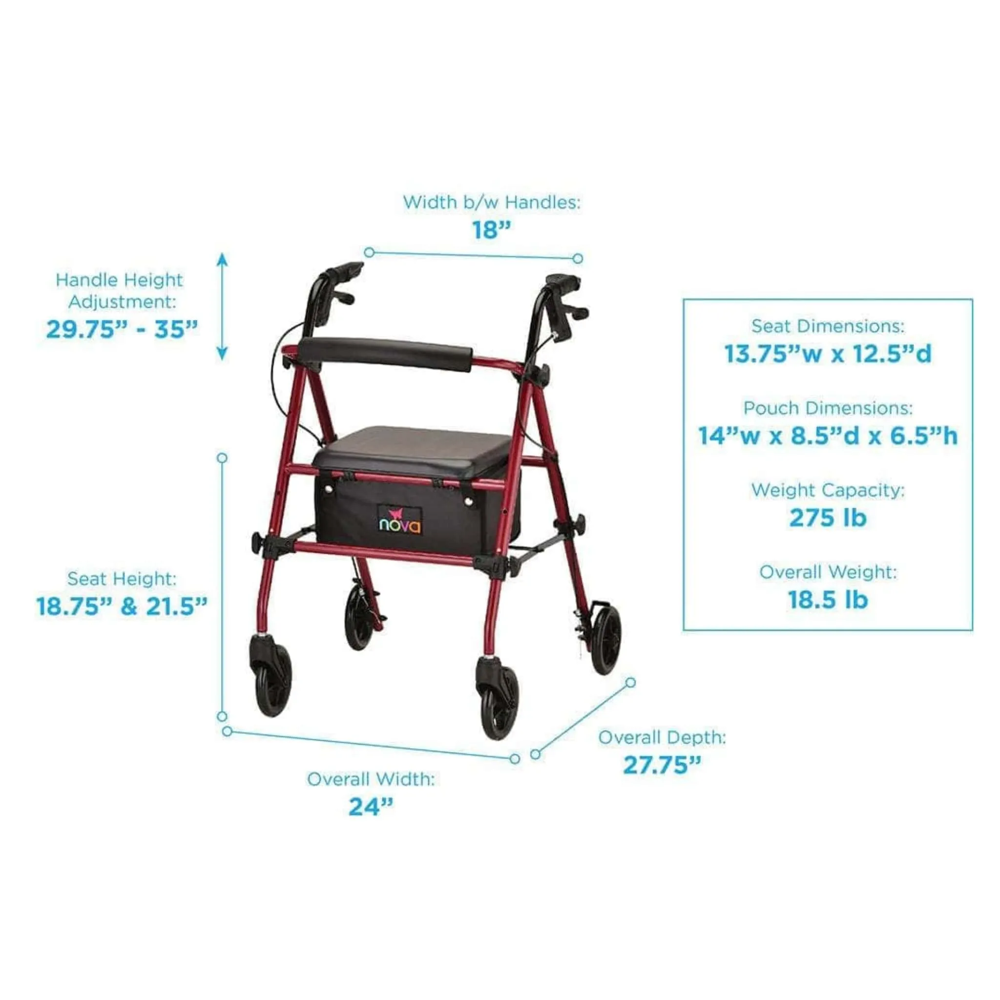 Nova Medical Journey Steel Rollator - Lightweight & Portable