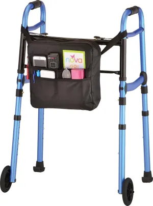 NOVA Medical Products Folding Walker with 5” Front Wheels, Glide Skis and Mobility Bag, Portable and Great for Travel, Blue
