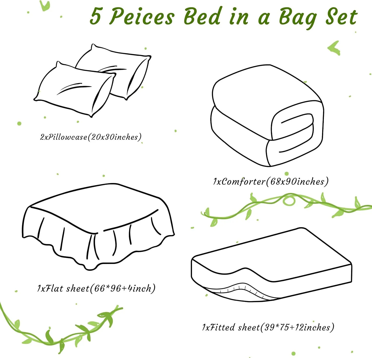 NTBAY Twin Comforter Set with Sheets, 5 Pieces Soft and Breathable Twin Bedding Set, Twin Bed in a Bag, Down Alternative Comforter Set Solid Color All Season, Kids Bedding Set, Light Grey