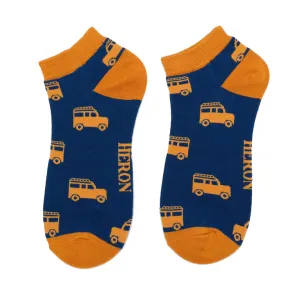 Off Roading Bamboo Trainer Socks in Navy by Mr Heron, Size UK 7-11