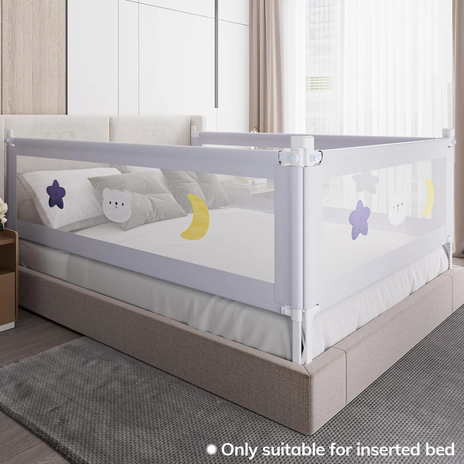 omzer Bed Rail for Toddlers - Toddler Bed Rails with Double Child Lock - Bed Rail for Baby Kids with Pattern - Height Adjustment Guard Rails for Twin Size Bed - 1 Pack, 39”