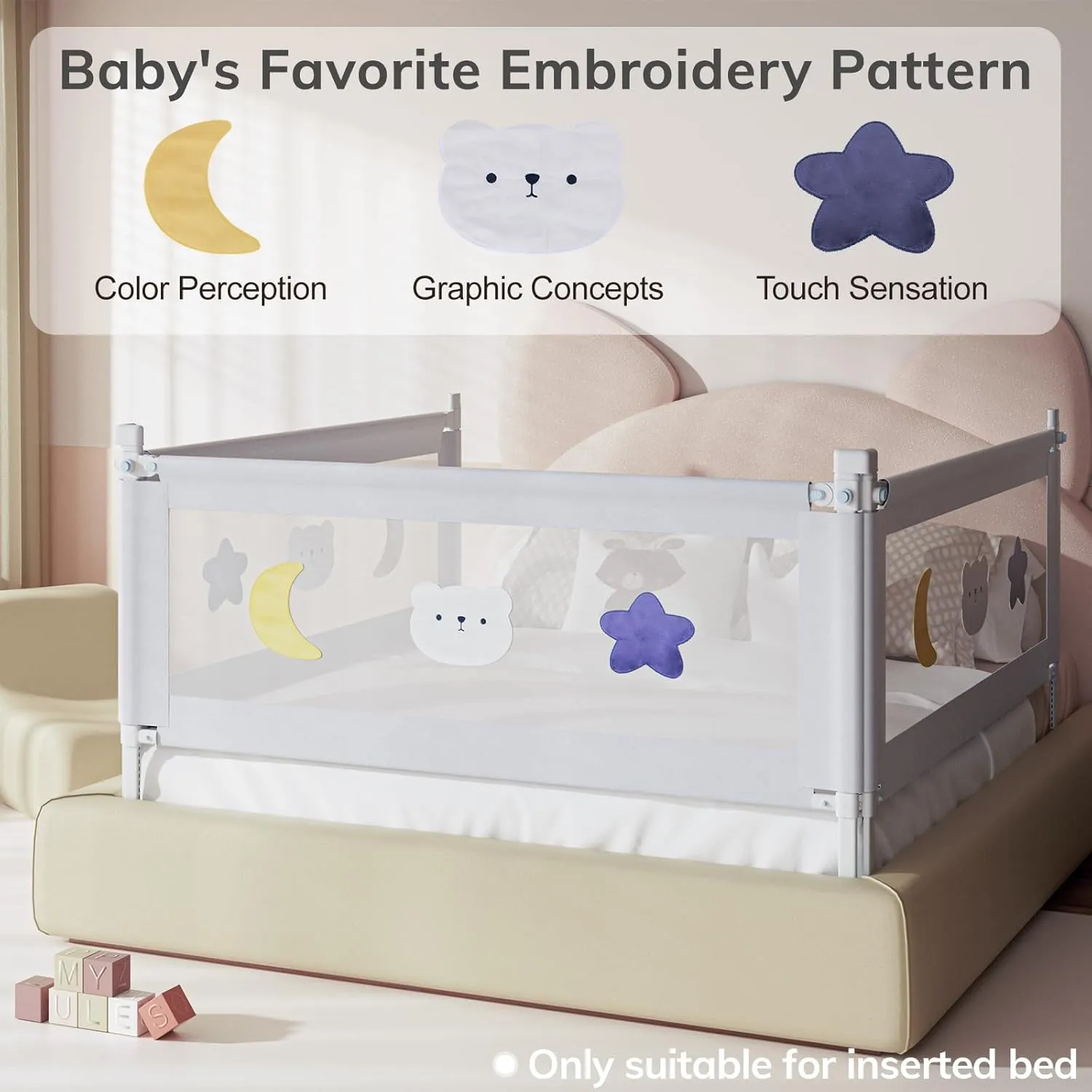 omzer Bed Rail for Toddlers - Toddler Bed Rails with Double Child Lock - Bed Rail for Baby Kids with Pattern - Height Adjustment Guard Rails for Twin Size Bed - 1 Pack, 39”