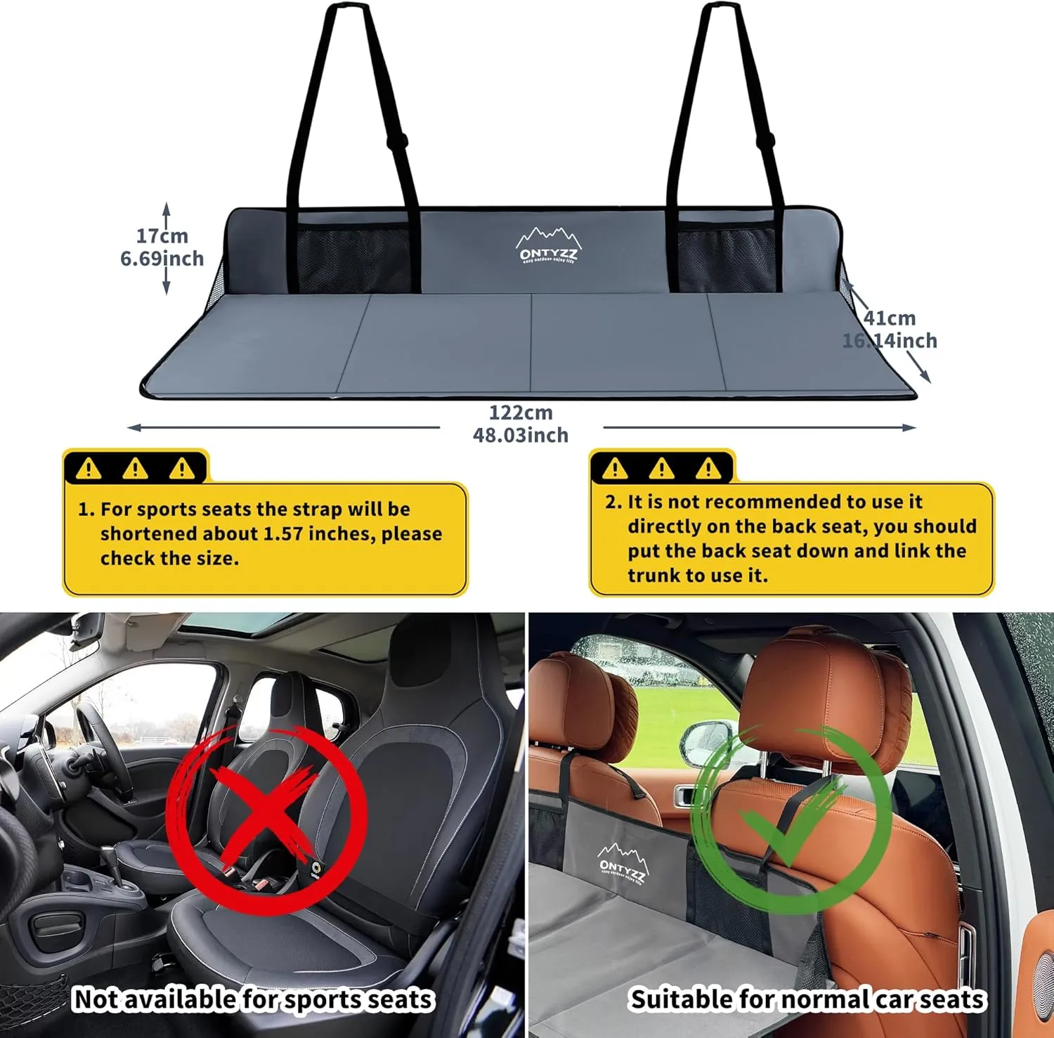 ONTYZZ Car Rear Seat Mattress Extension Plate Foldable Car Back Seat Extender Increase Trunk and Car Bed Camping Space