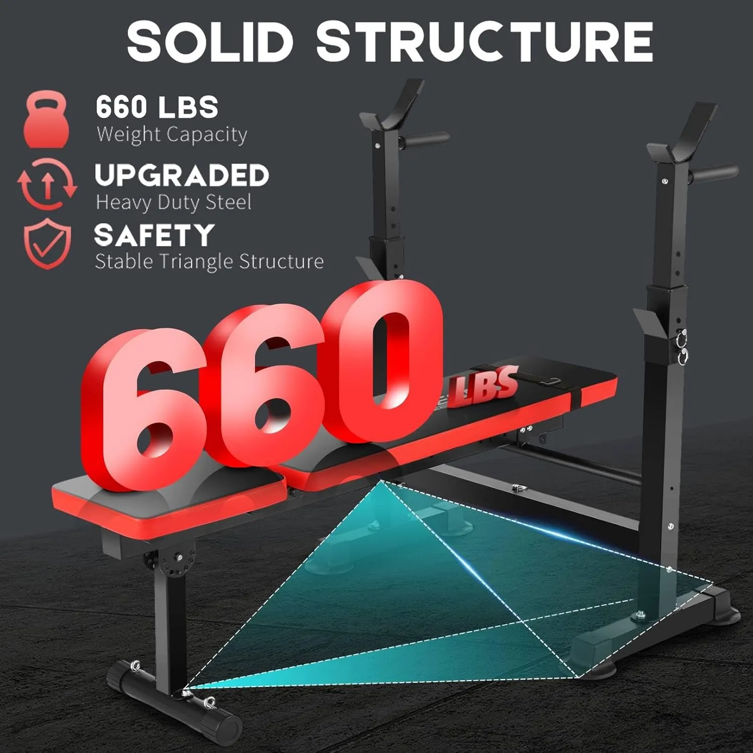 OPPSDECOR 660lbs 6 in 1 Weight Bench Set with Squat Rack, Workout Bench with Leg Extension Preacher Curl Rack Multi-Function Bench Press Set for Home Gym, ZWX1113 New Version Weight Bench