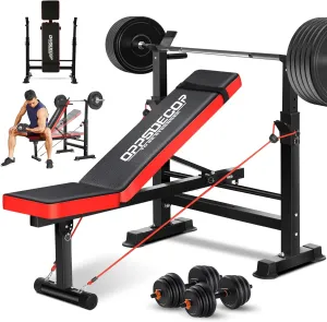 OPPSDECOR 660lbs 6 in 1 Weight Bench Set with Squat Rack, Workout Bench with Leg Extension Preacher Curl Rack Multi-Function Bench Press Set for Home Gym, ZWX1113 New Version Weight Bench