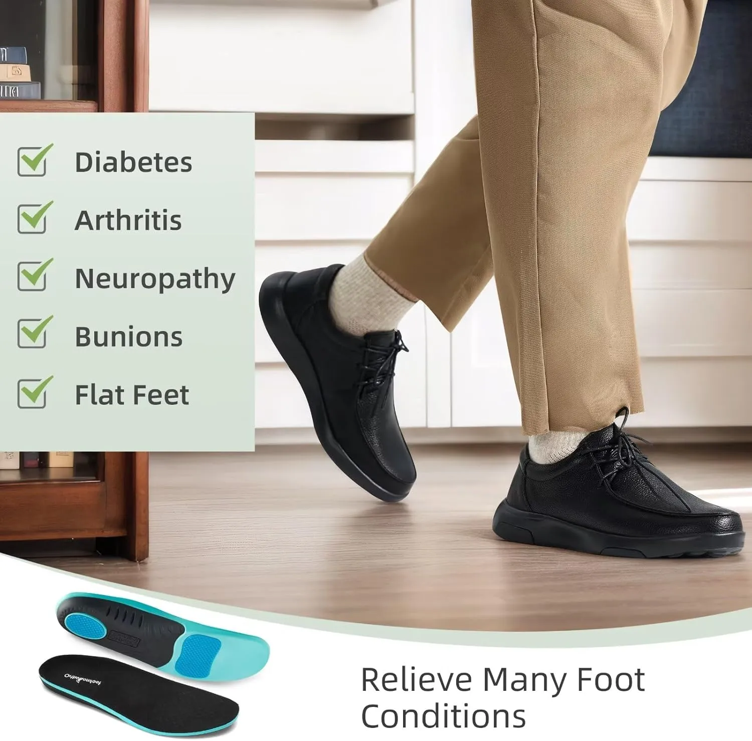 OrthoComfoot Men's Orthopedic Leather Dress Walking Shoes: Casual Plantar Fasciitis Fashion Sneakers with Arch Support, Comfortable Orthotic Business Work Oxfords for Foot and Heel Pain Relief