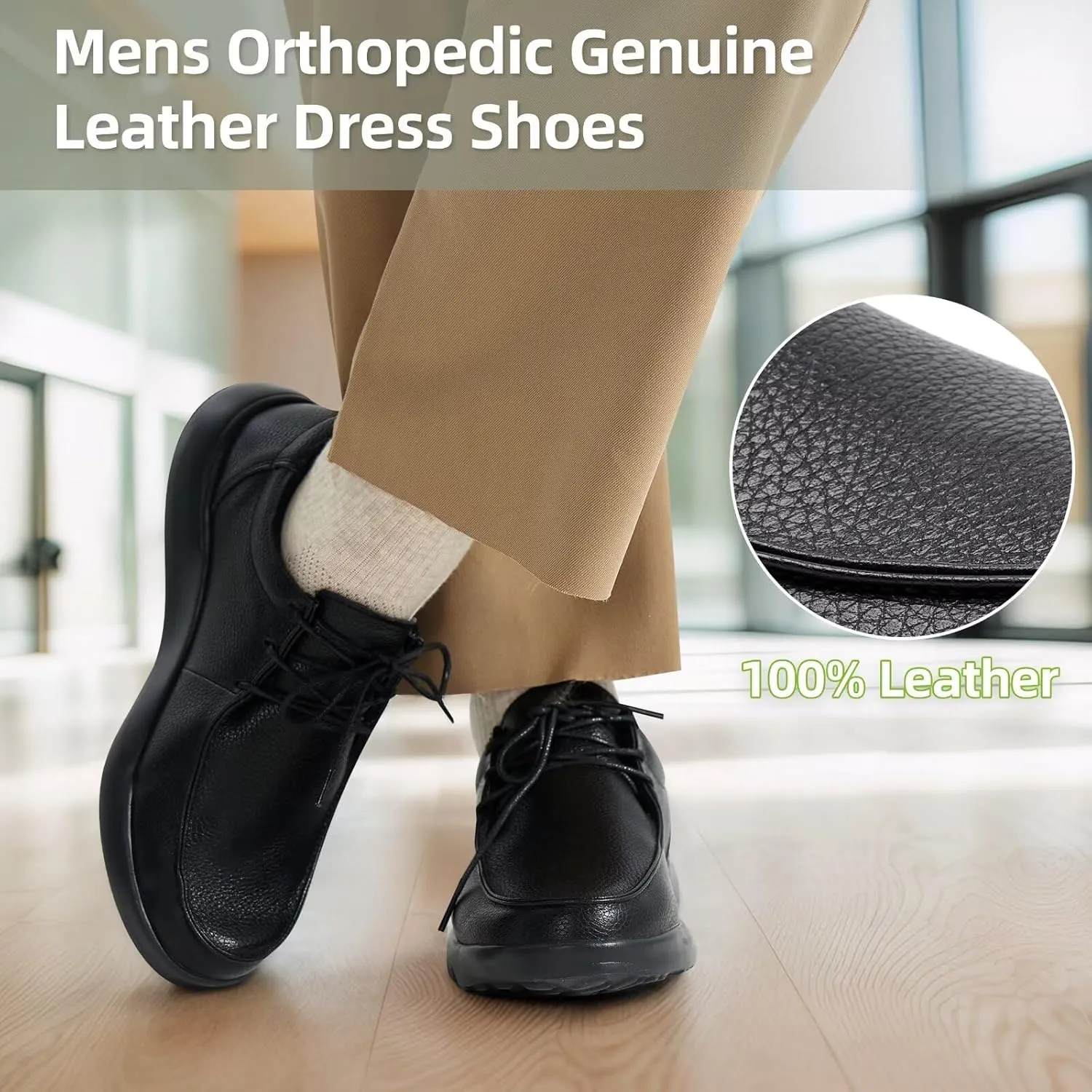 OrthoComfoot Men's Orthopedic Leather Dress Walking Shoes: Casual Plantar Fasciitis Fashion Sneakers with Arch Support, Comfortable Orthotic Business Work Oxfords for Foot and Heel Pain Relief