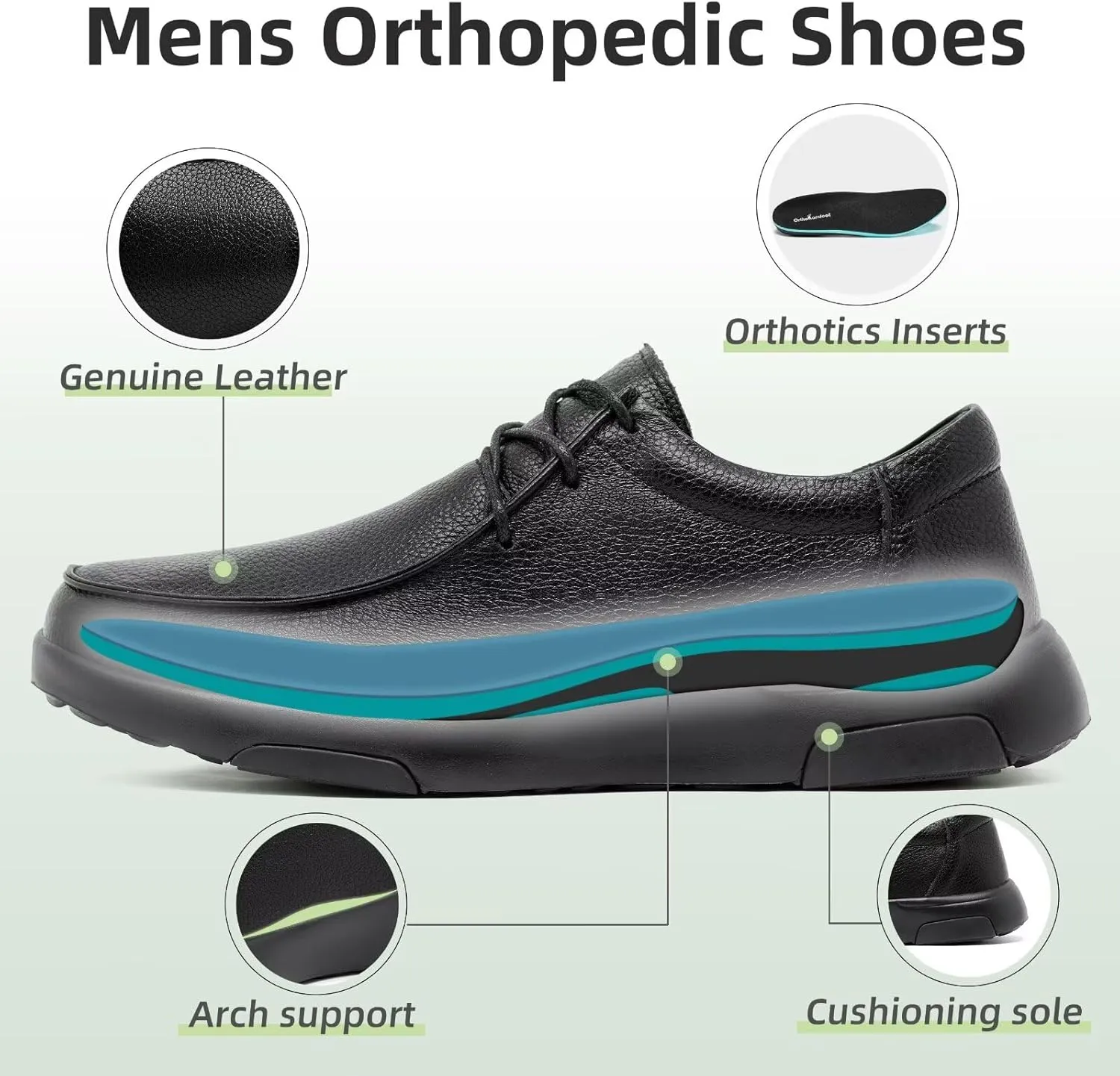 OrthoComfoot Men's Orthopedic Leather Dress Walking Shoes: Casual Plantar Fasciitis Fashion Sneakers with Arch Support, Comfortable Orthotic Business Work Oxfords for Foot and Heel Pain Relief