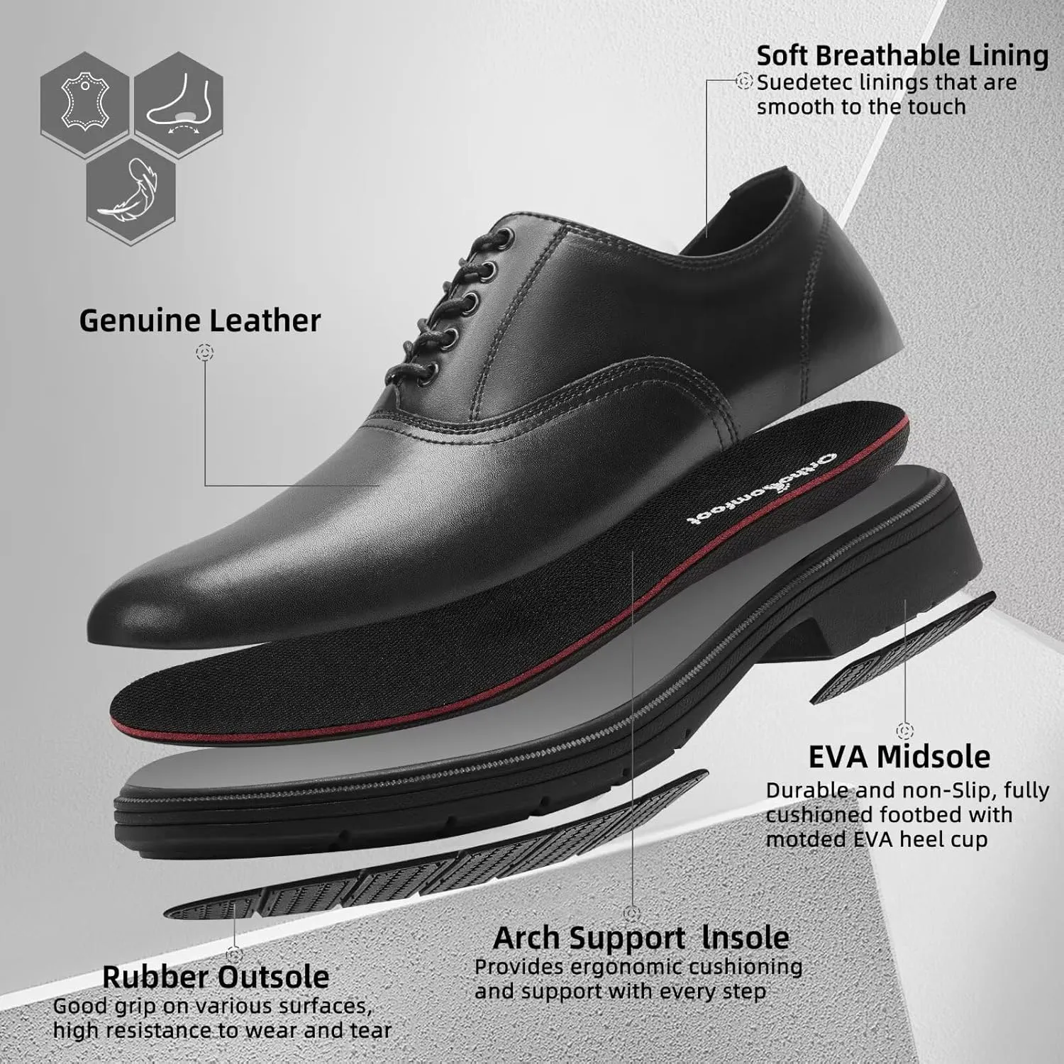 Orthopedic Business Leather Dress Shoes - Arch Support Plantar Fasciitis Comfortable Formal Wingtip Oxford for Mens - Casual Cap Toe Orthotics Patent Tuxedo Sneakers for Foot and Heel Pain Relief