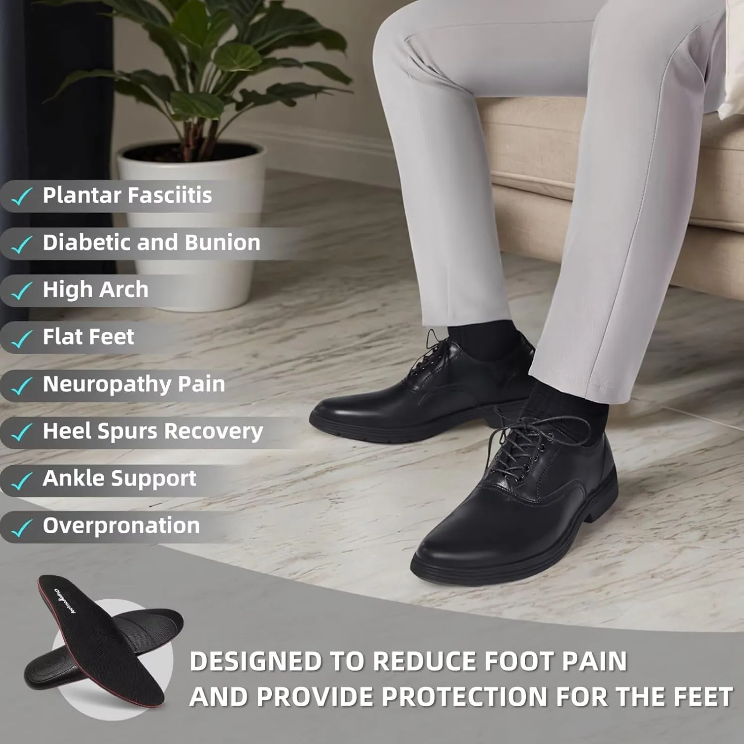 Orthopedic Business Leather Dress Shoes - Arch Support Plantar Fasciitis Comfortable Formal Wingtip Oxford for Mens - Casual Cap Toe Orthotics Patent Tuxedo Sneakers for Foot and Heel Pain Relief