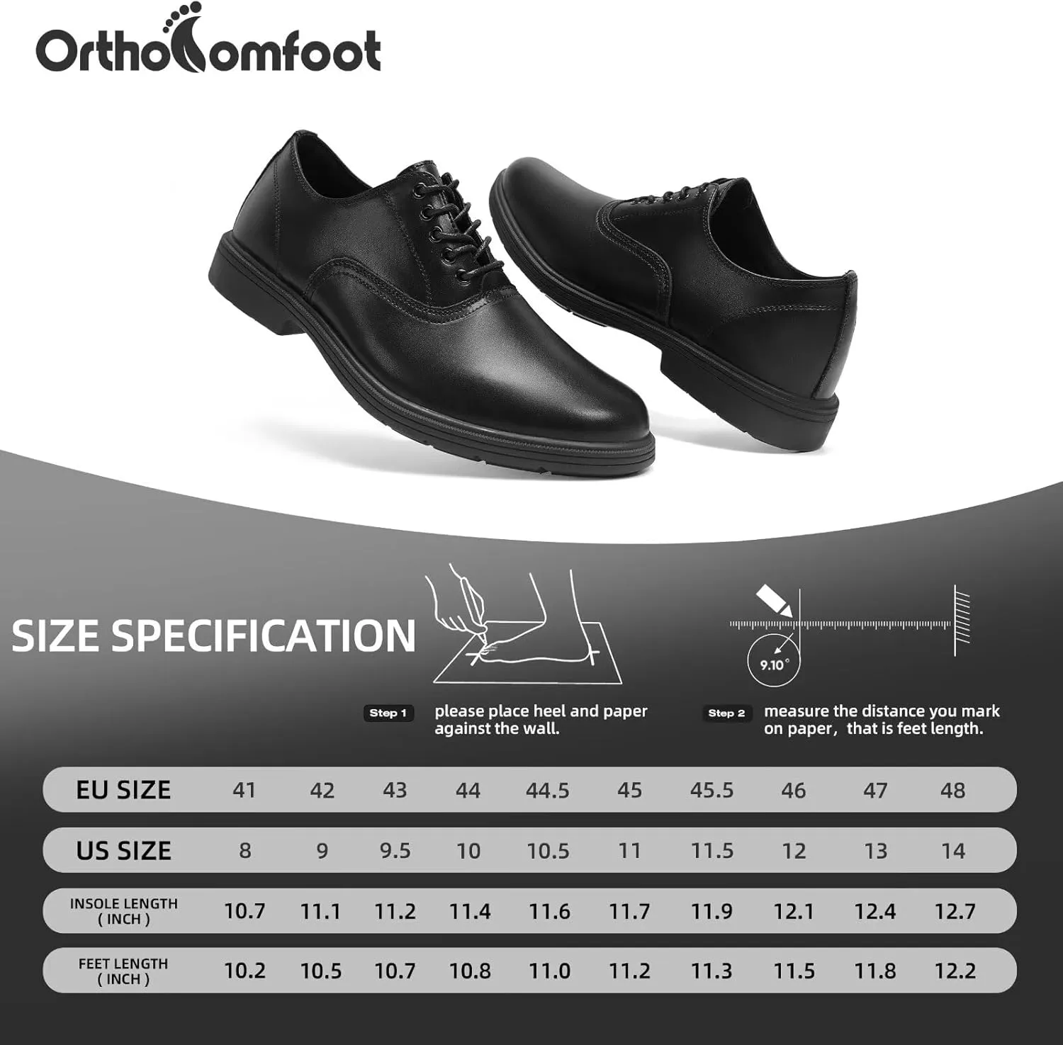 Orthopedic Business Leather Dress Shoes - Arch Support Plantar Fasciitis Comfortable Formal Wingtip Oxford for Mens - Casual Cap Toe Orthotics Patent Tuxedo Sneakers for Foot and Heel Pain Relief