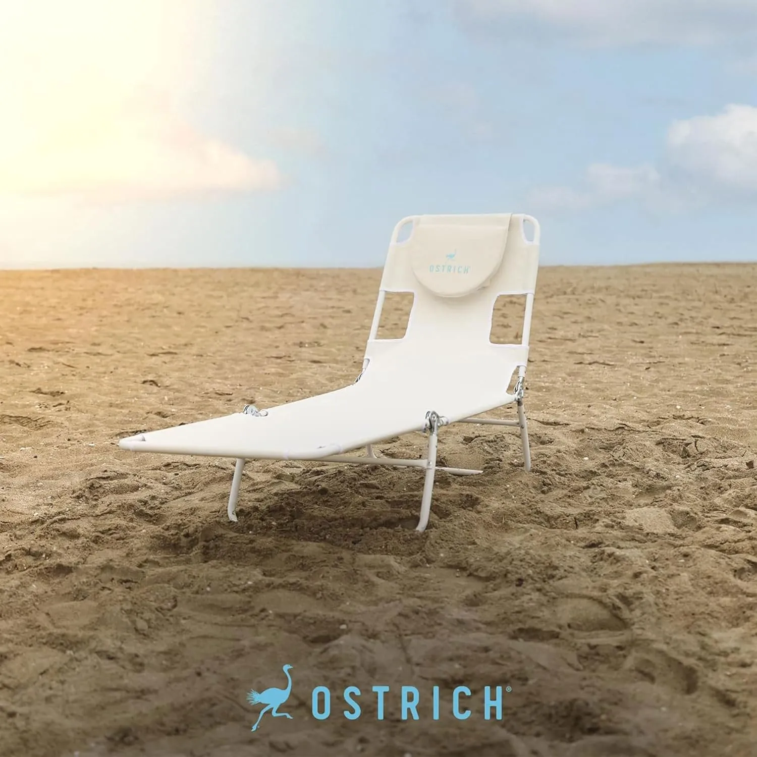 Ostrich 72 by 22 Inch Versatile Chaise Lounge Portable Reclining Lounger, Outdoor Patio, Beach, Lawn, Camping, or Pool Tanning Chair, White