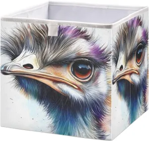 Ostrich Portrait White Storage Bins for Organizing, Foldable Organizer Cubes Boxes Sturdy Fabric Storage Basket