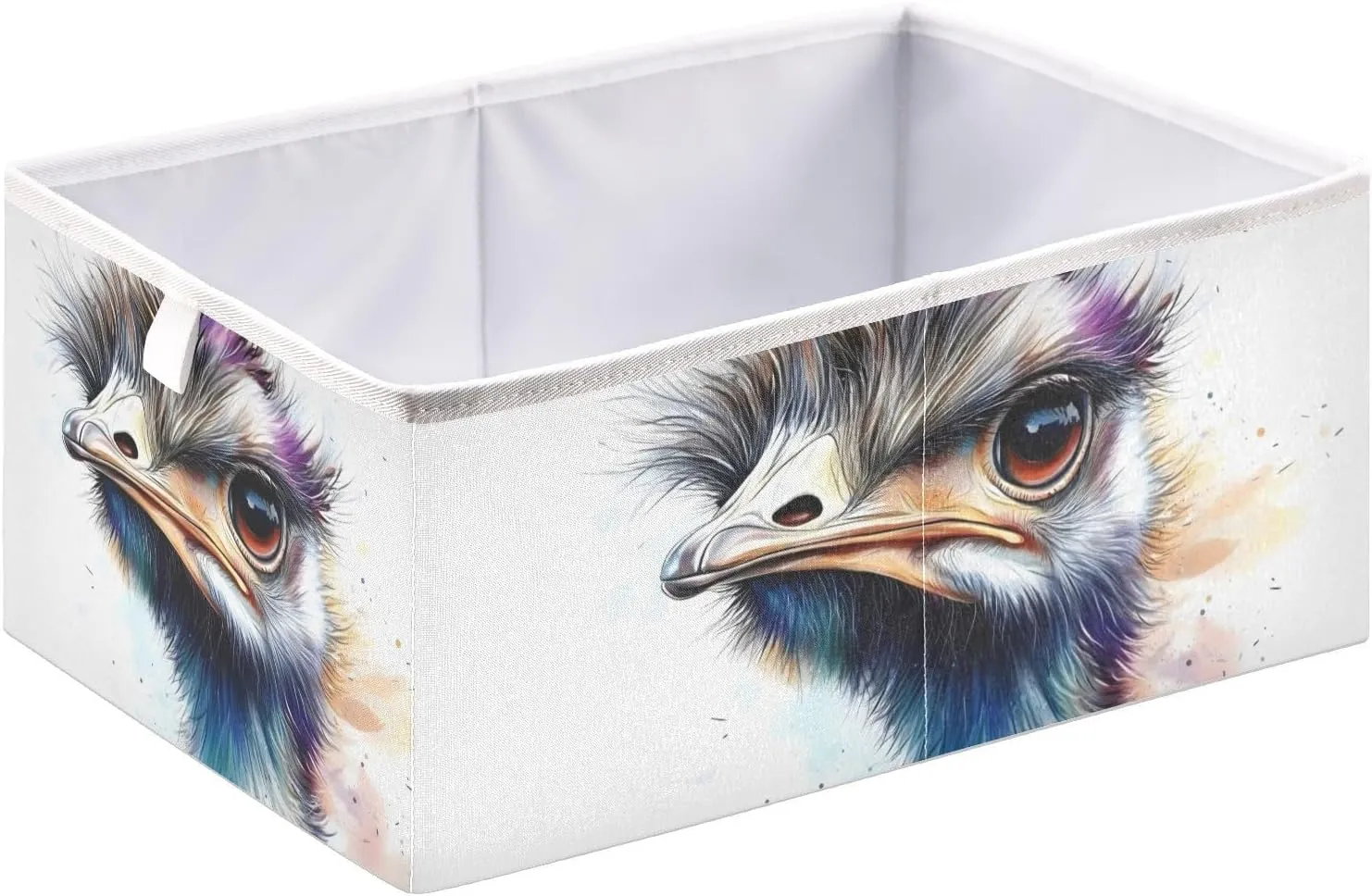Ostrich Portrait White Storage Bins for Organizing, Foldable Organizer Cubes Boxes Sturdy Fabric Storage Basket