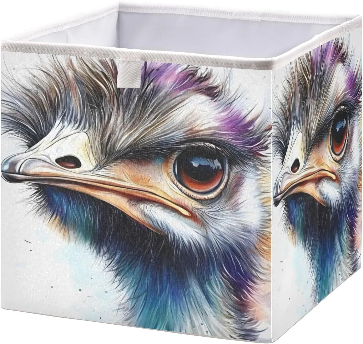 Ostrich Portrait White Storage Bins for Organizing, Foldable Organizer Cubes Boxes Sturdy Fabric Storage Basket