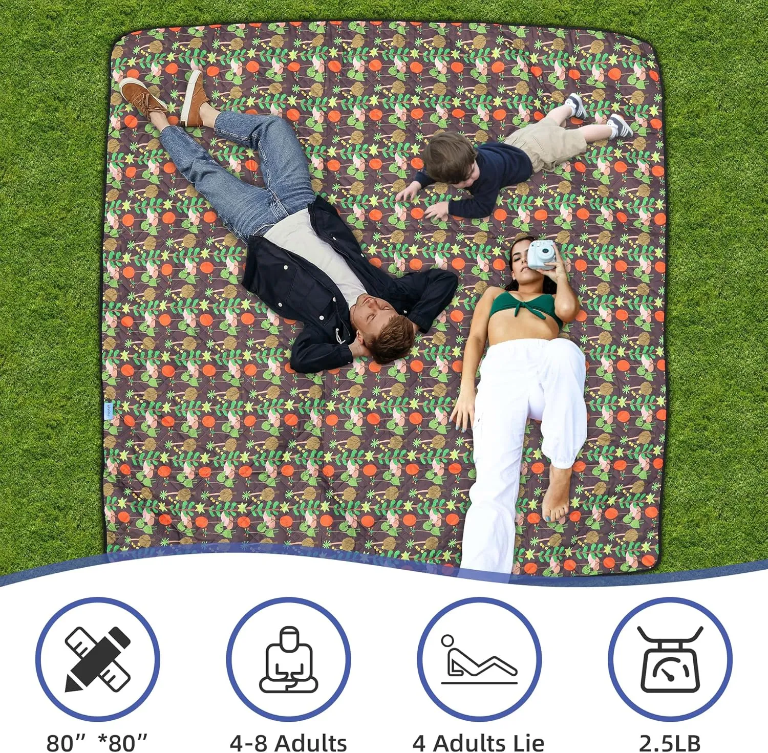 Outdoor Picnic Blanket Brown Tree 60"x80" Sandproof Beach Blanket Waterproof Picnic Blankets Foldable for Caming, Beach, Outdoor Activities.