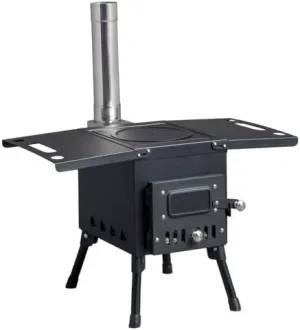 Outdoor Portable Courtyard wood Stove, Outdoor Camping Stainless Steel Burning Stove, Tent Stove for Heating, Upgraded Side Panels for Shelving, Black