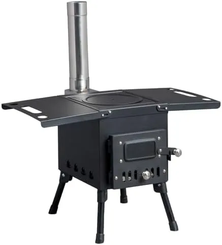 Outdoor Portable Courtyard wood Stove, Outdoor Camping Stainless Steel Burning Stove, Tent Stove for Heating, Upgraded Side Panels for Shelving, Black