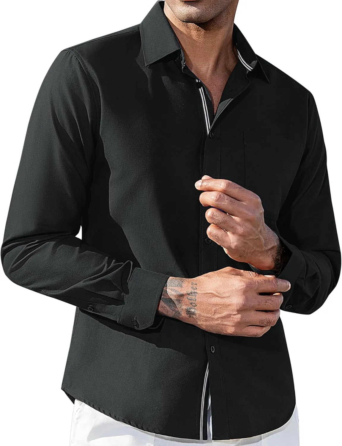 Oxford Dress Shirts for Men Long Sleeve Oxford Casual Dress Button Down Shirts Contrast Button Shirts with Pocket