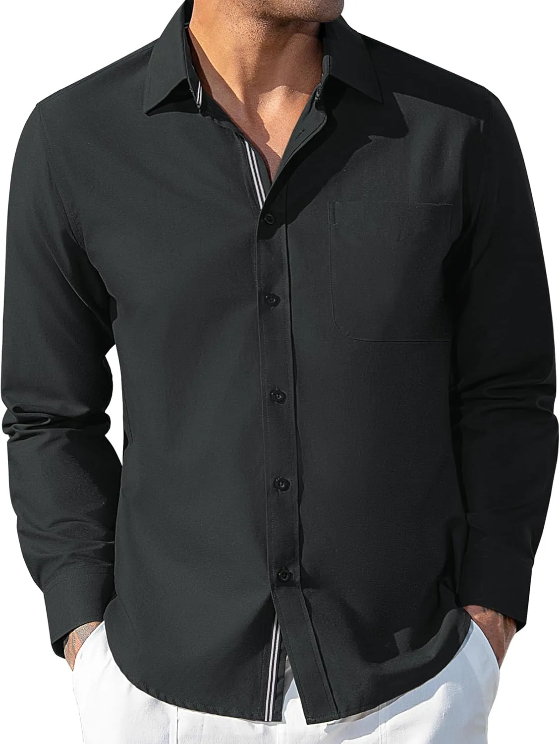 Oxford Dress Shirts for Men Long Sleeve Oxford Casual Dress Button Down Shirts Contrast Button Shirts with Pocket