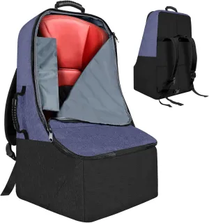 Padded Car Seat Travel Bag for Airplane, Heavy Duty Backpack for Air Travel, Water-Resistant Carrier with Shoulder Strap, Fits Most Car Seats (Blue Black)