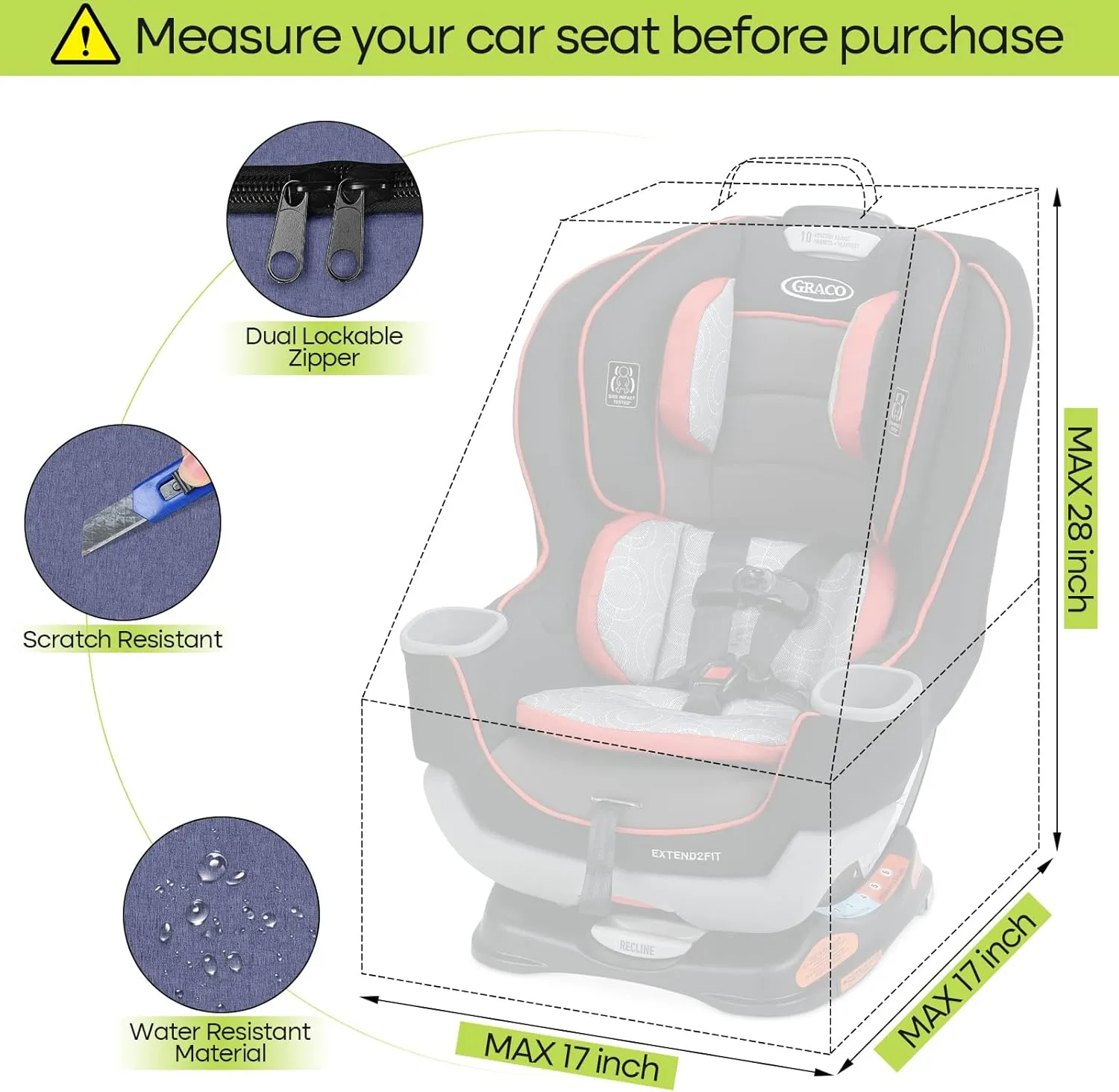 Padded Car Seat Travel Bag for Airplane, Heavy Duty Backpack for Air Travel, Water-Resistant Carrier with Shoulder Strap, Fits Most Car Seats (Blue Black)
